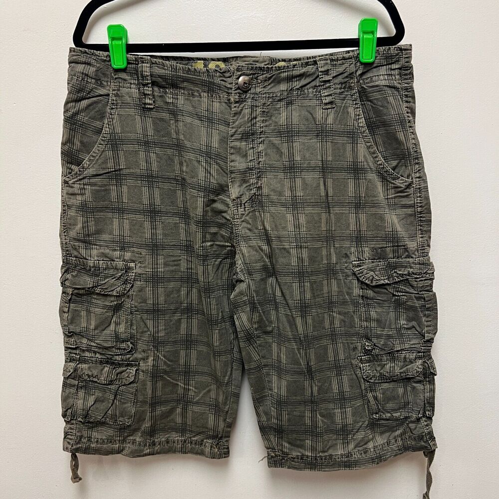 F.U.S.A.I. 1997 Mens Size 34 Casual Plaid Cargo Shorts Green Hiking Outdoor Y2k